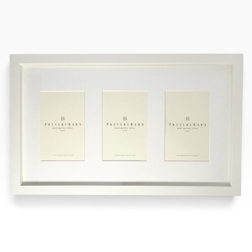 Pottery Barn 11”x18” New 3-Part White Wood Gallery Picture Frame 4”x6” w/Box